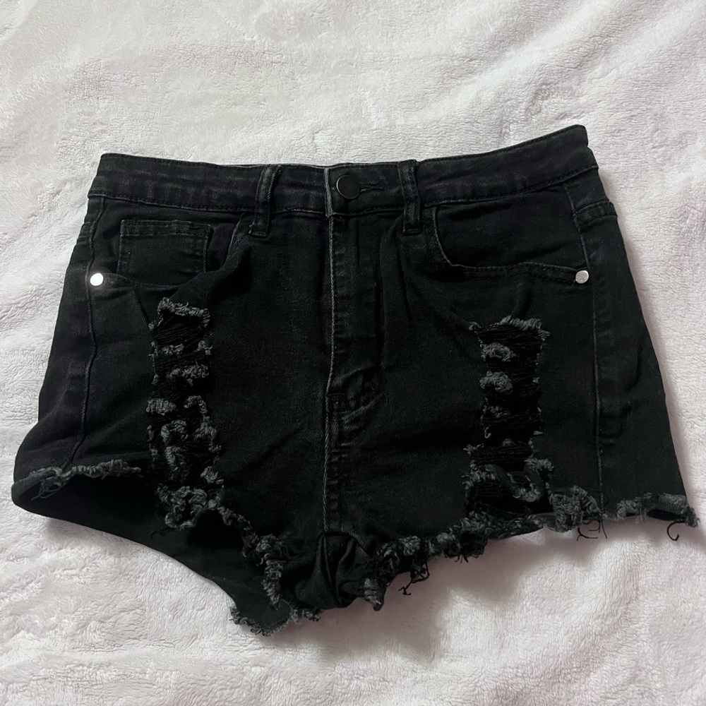 SHEIN Black Ripped Jean Shorts
